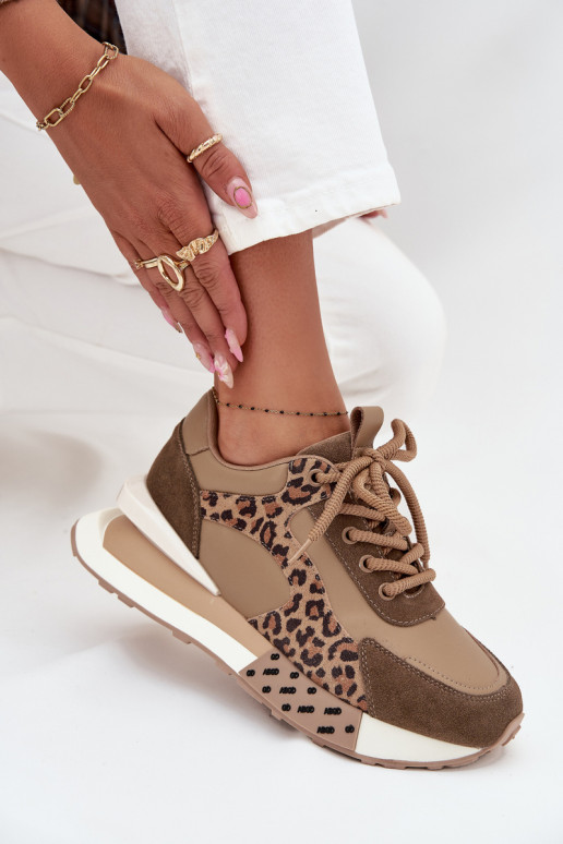 Brown platform sneakers with leopard print faux leather details Artiker 55C0089