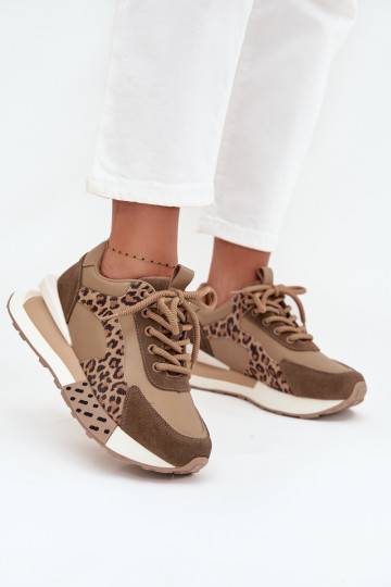 Brown platform sneakers with leopard print faux leather details Artiker 55C0089 2