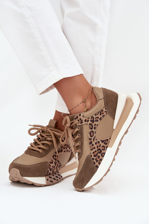 Brown platform sneakers with leopard print faux leather details Artiker 55C0089