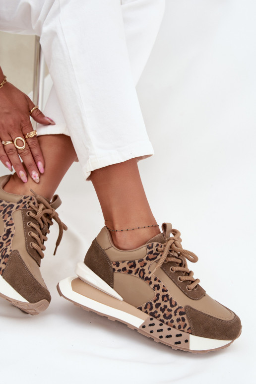 Brown platform sneakers with leopard print faux leather details Artiker 55C0089