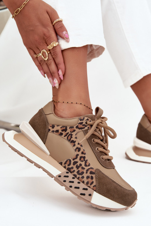 Brown platform sneakers with leopard print faux leather details Artiker 55C0089