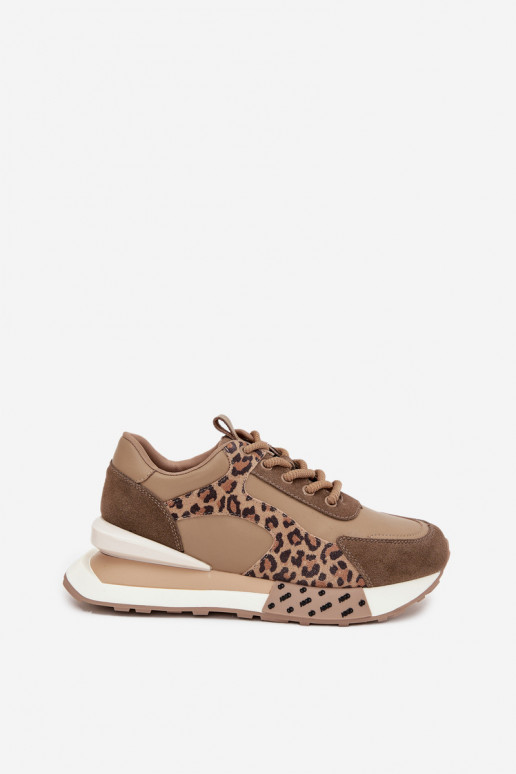 Brązowe sneakersy na platformie z detalami z sztucznej skóry w panterkę Artiker 55C0089