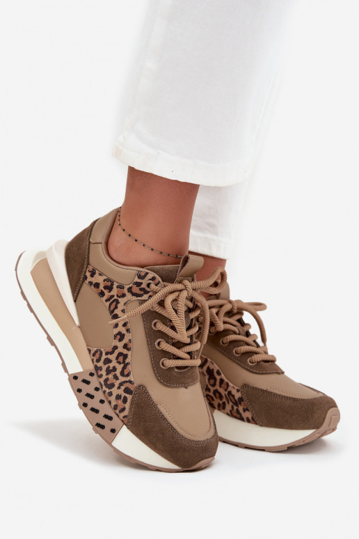 Brown platform sneakers with leopard print faux leather details Artiker 55C0089