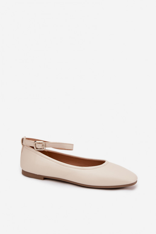Sand-colored ballerinas with straps and buckles Janelor