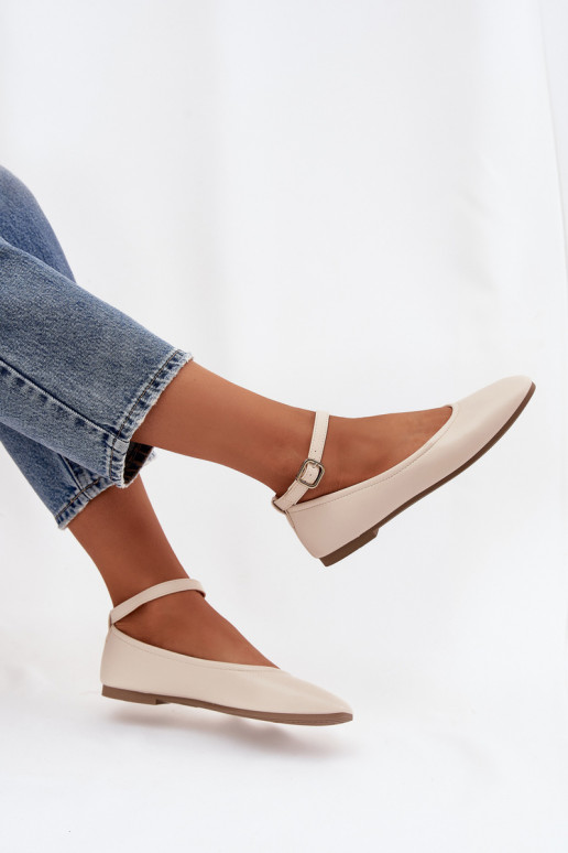 Sand-colored ballerinas with straps and buckles Janelor