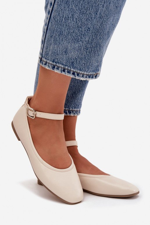 Sand-colored ballerinas with straps and buckles Janelor