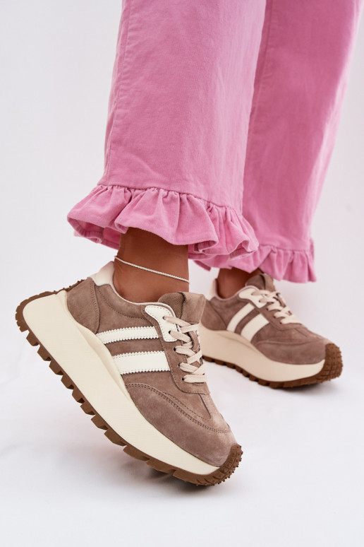 Sand-colored sneakers made of faux suede with platform D&A GR61-5986