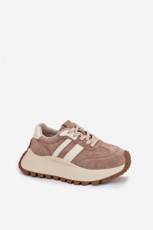 Sand-colored sneakers made of faux suede with platform D&A GR61-5986
