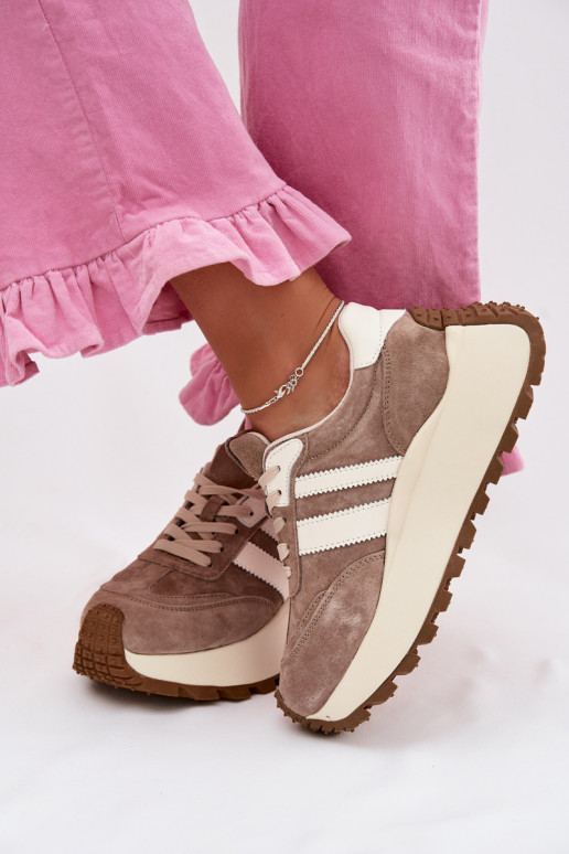 Sand-colored sneakers made of faux suede with platform D&A GR61-5986