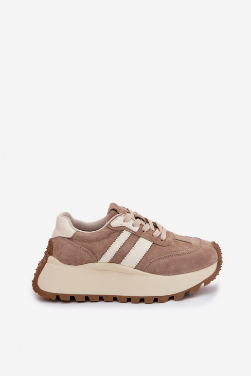 Beżowe sneakersy z sztucznej zamszowej skóry na platformie D&A GR61-5986