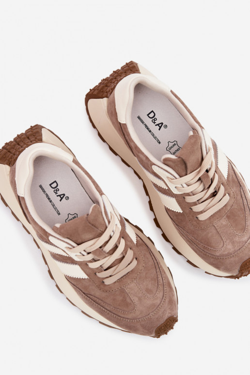 Sand-colored sneakers made of faux suede with platform D&A GR61-5986