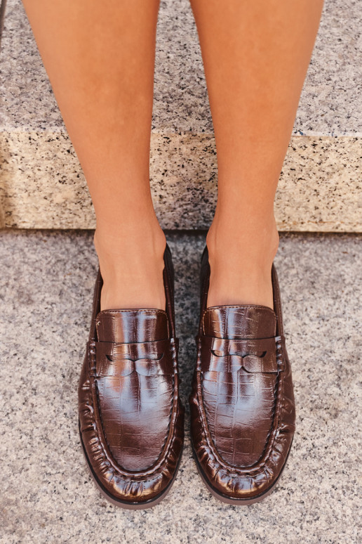 women's moccasins with ruffles and embossed in chocolate Dalmy