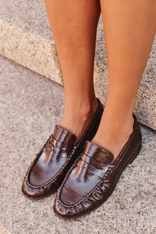 women's moccasins with ruffles and embossed in chocolate Dalmy