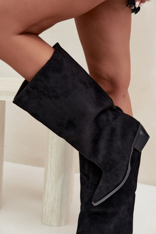 slip-on knee-high boots with heels made of faux suede black Casella