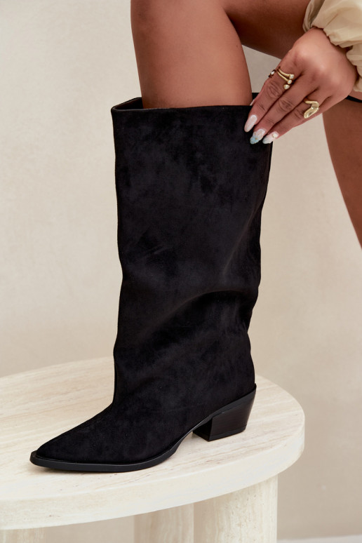 slip-on knee-high boots with heels made of faux suede black Casella
