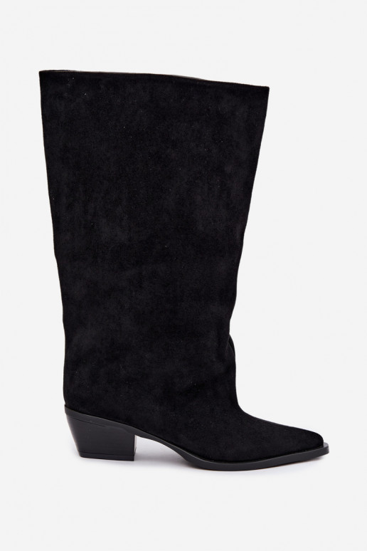 slip-on knee-high boots with heels made of faux suede black Casella