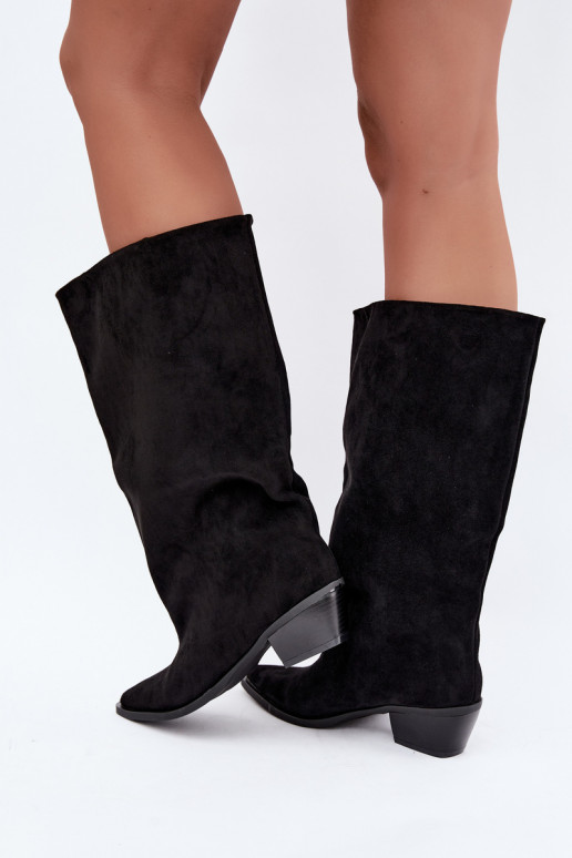 slip-on knee-high boots with heels made of faux suede black Casella