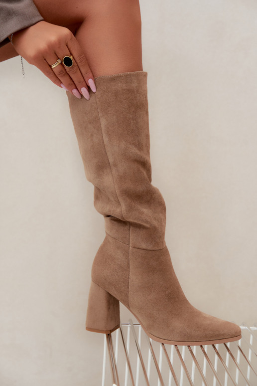 women's knee-high boots with block heels sand Carlin