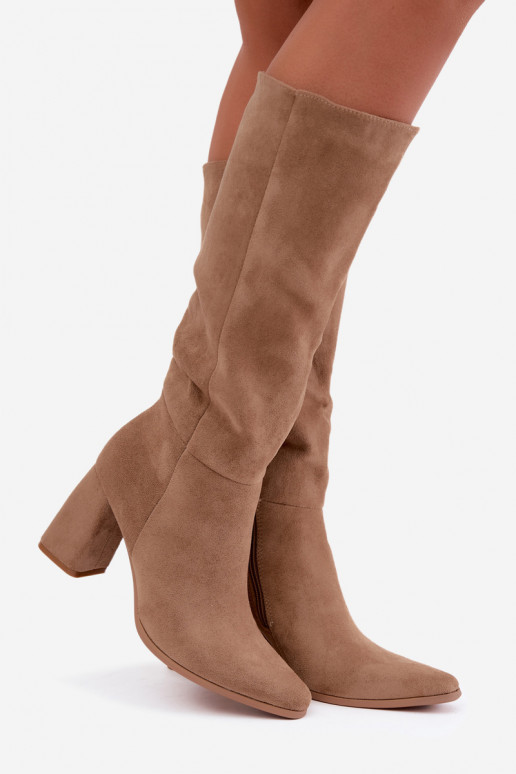 women's knee-high boots with block heels sand Carlin
