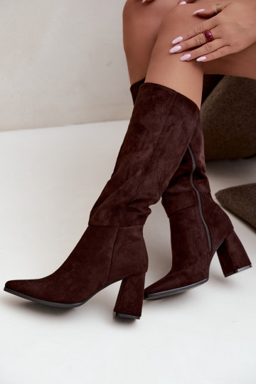women's knee-high boots with block heels caramel Carlin