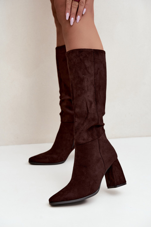 women's knee-high boots with block heels caramel Carlin