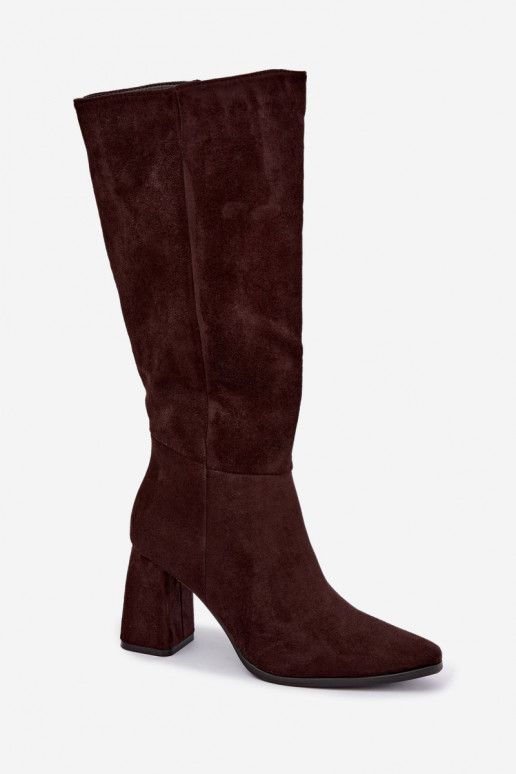 women's knee-high boots with block heels caramel Carlin
