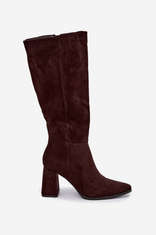 women's knee-high boots with block heels caramel Carlin