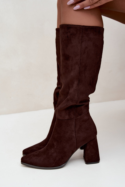 women's knee-high boots with block heels caramel Carlin