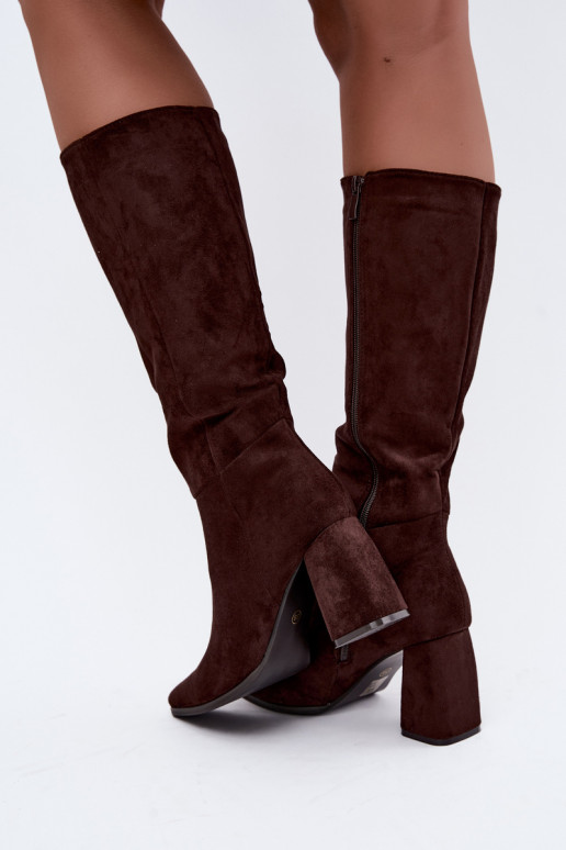 women's knee-high boots with block heels caramel Carlin
