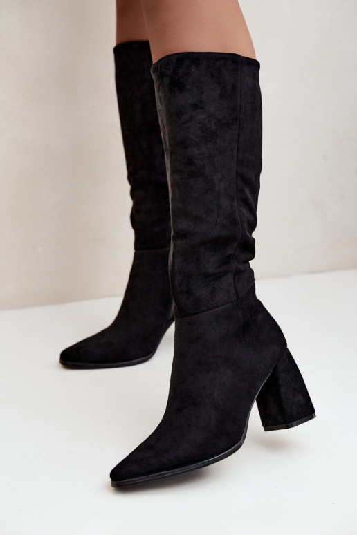 women's knee-high boots with block heels black Carlin