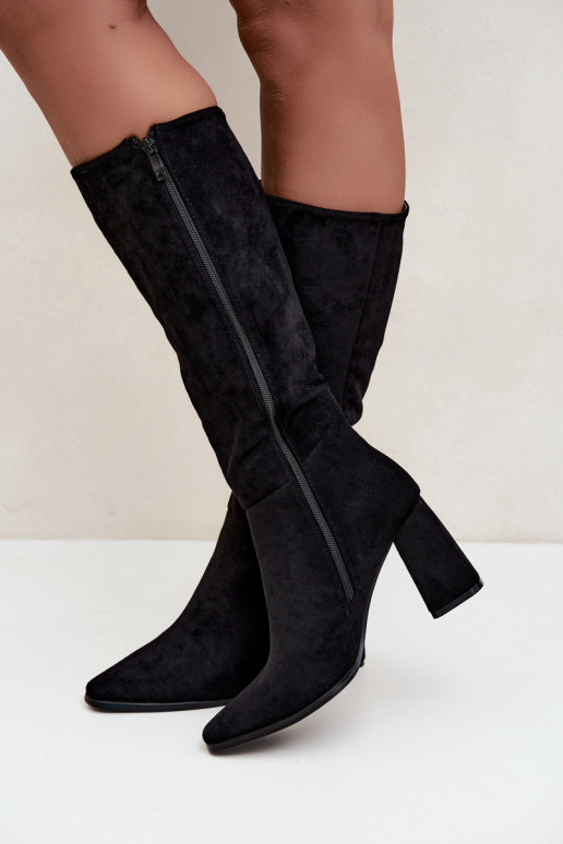 women's knee-high boots with block heels black Carlin