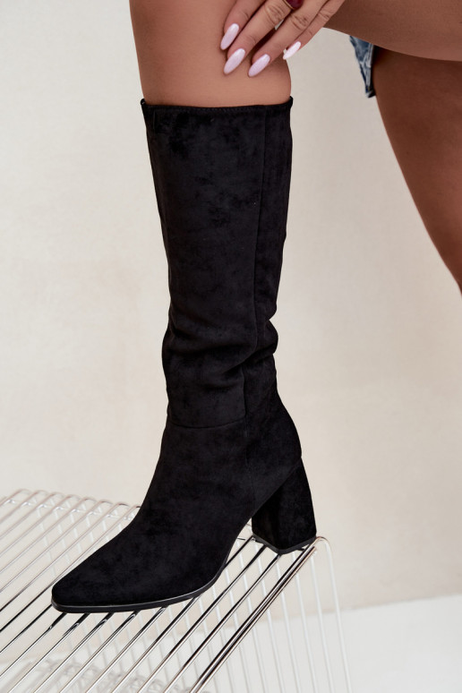 women's knee-high boots with block heels black Carlin