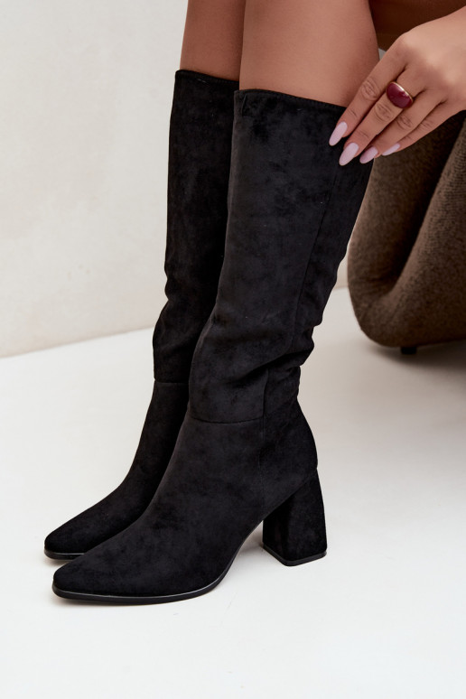women's knee-high boots with block heels black Carlin