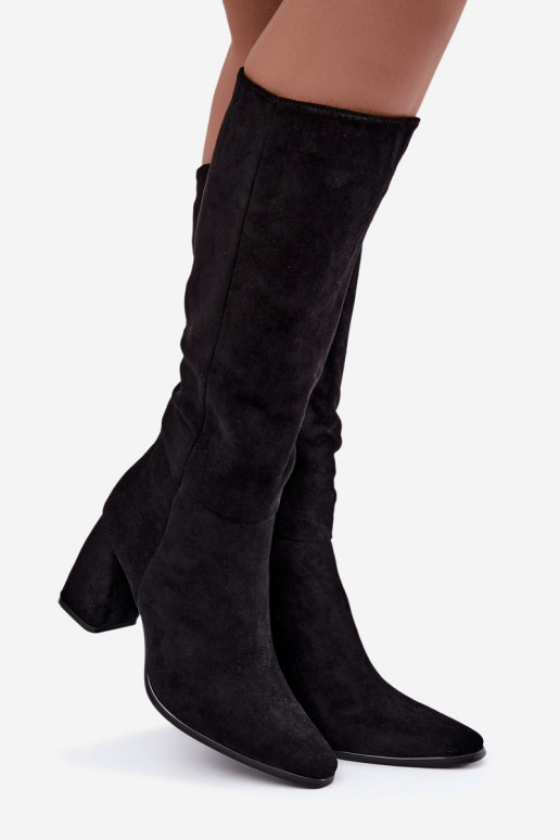 women's knee-high boots with block heels black Carlin
