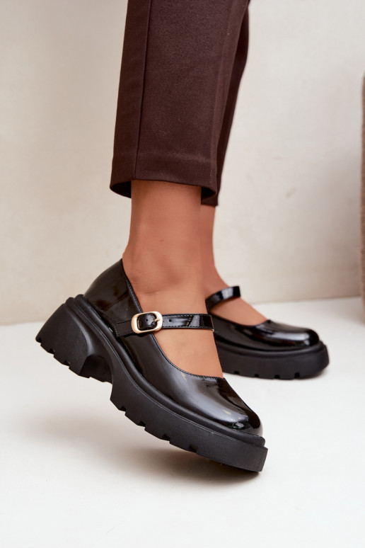 patent boots with chunky heels black Loxie