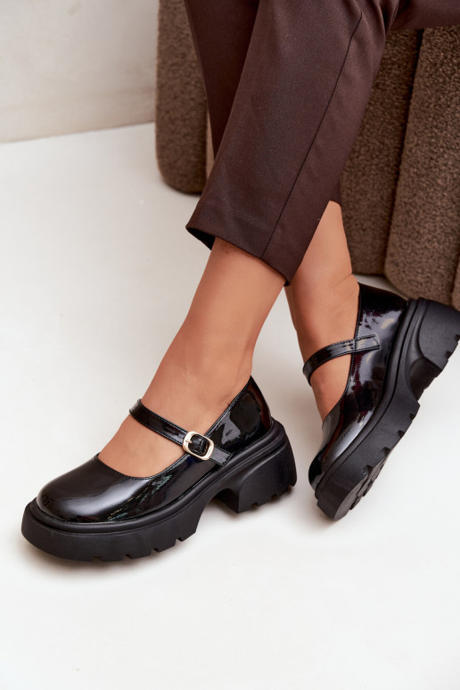 patent boots with chunky heels black Loxie