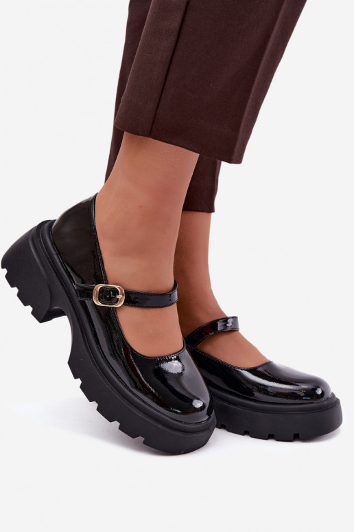 patent boots with chunky heels black Loxie