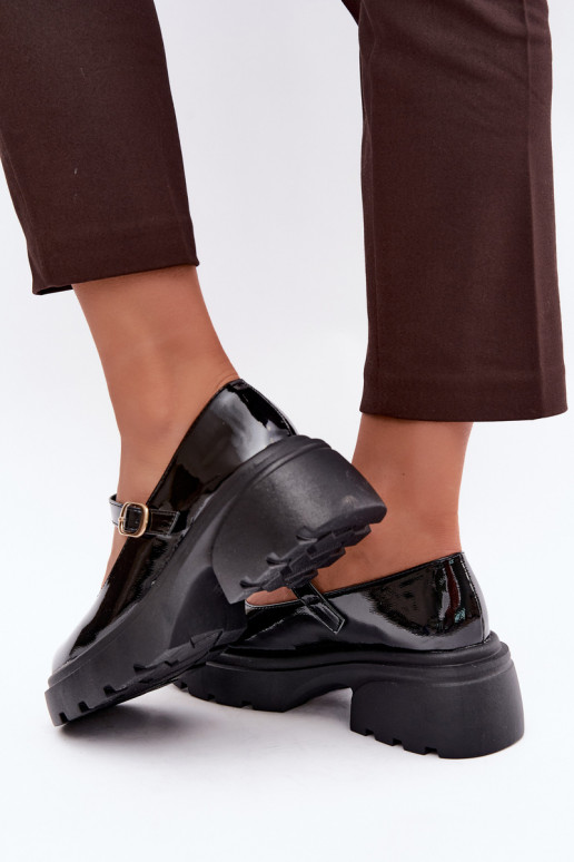 patent boots with chunky heels black Loxie