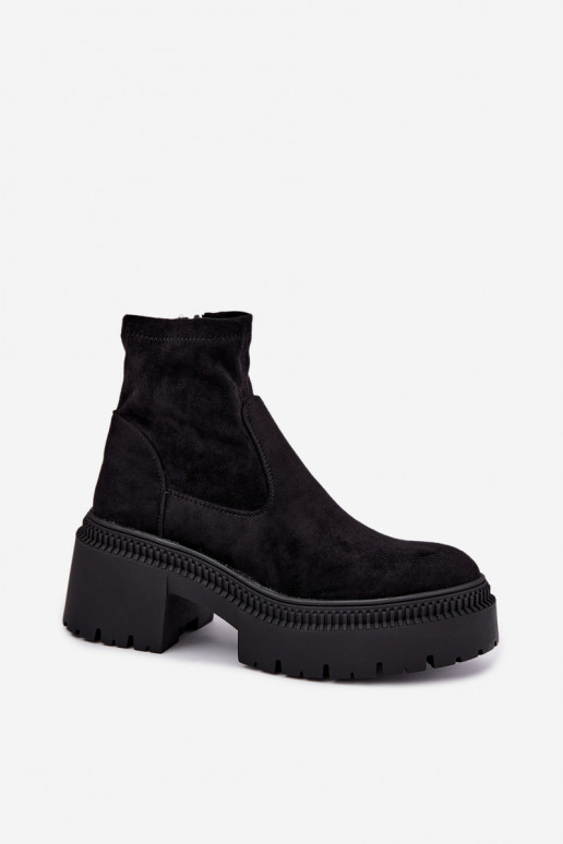 women's ankle boots with chunky heels and platform made of faux suede black Elvianne