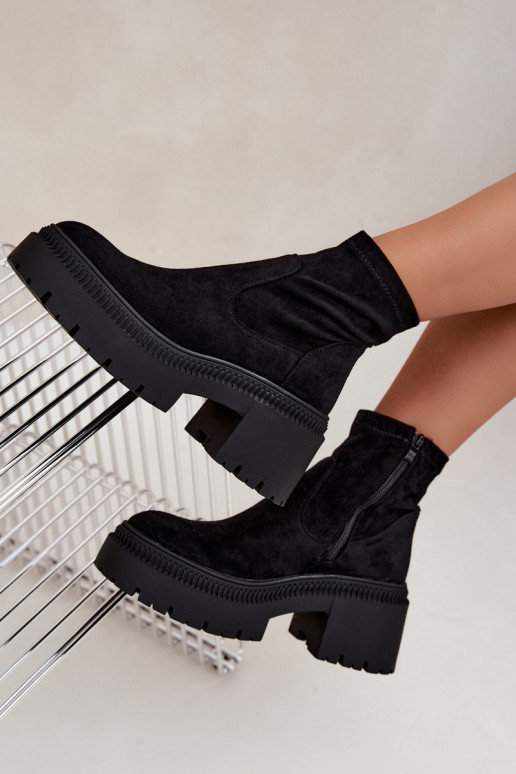 women's ankle boots with chunky heels and platform made of faux suede black Elvianne