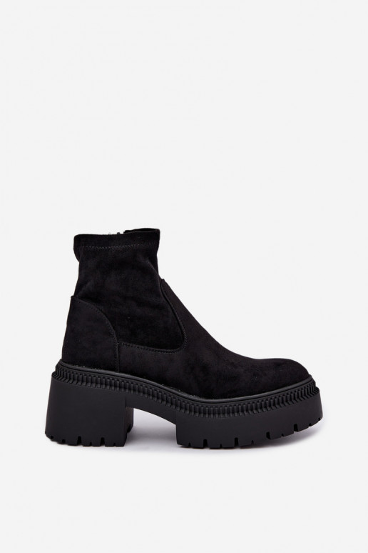 women's ankle boots with chunky heels and platform made of faux suede black Elvianne
