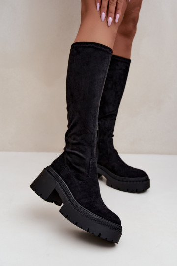women's knee-high boots with platform and high heel black Florinne 2