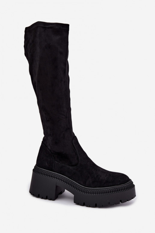 women's knee-high boots with platform and high heel black Florinne