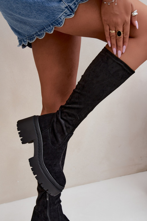 women's knee-high boots with platform and high heel black Florinne