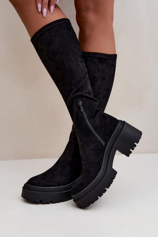 women's knee-high boots with platform and high heel black Florinne