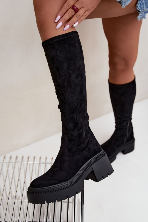 women's knee-high boots with platform and high heel black Florinne