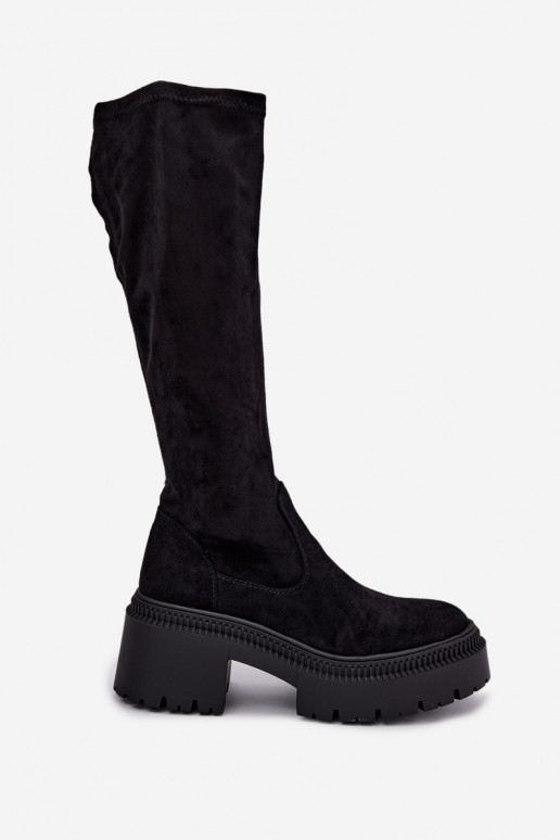 women's knee-high boots with platform and high heel black Florinne
