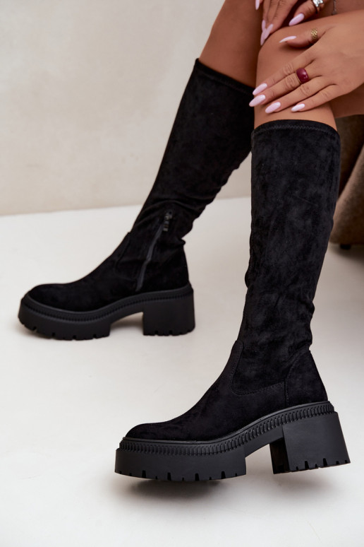women's knee-high boots with platform and high heel black Florinne
