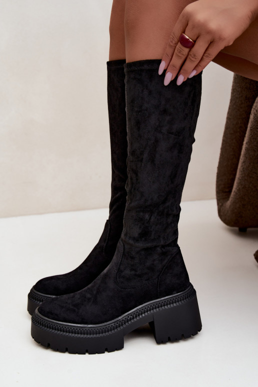 women's knee-high boots with platform and high heel black Florinne