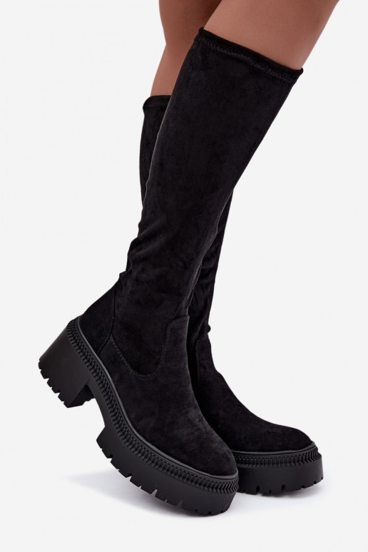 women's knee-high boots with platform and high heel black Florinne